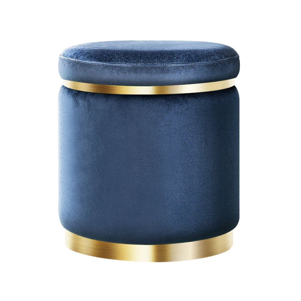 Marlook Ottoman Foot Stool Round Velvet Navy