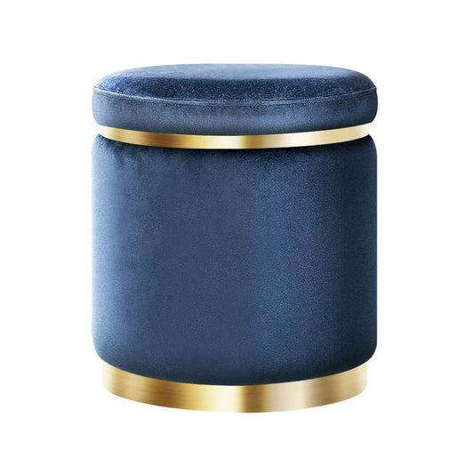 Marlook Ottoman Foot Stool Round Velvet Navy