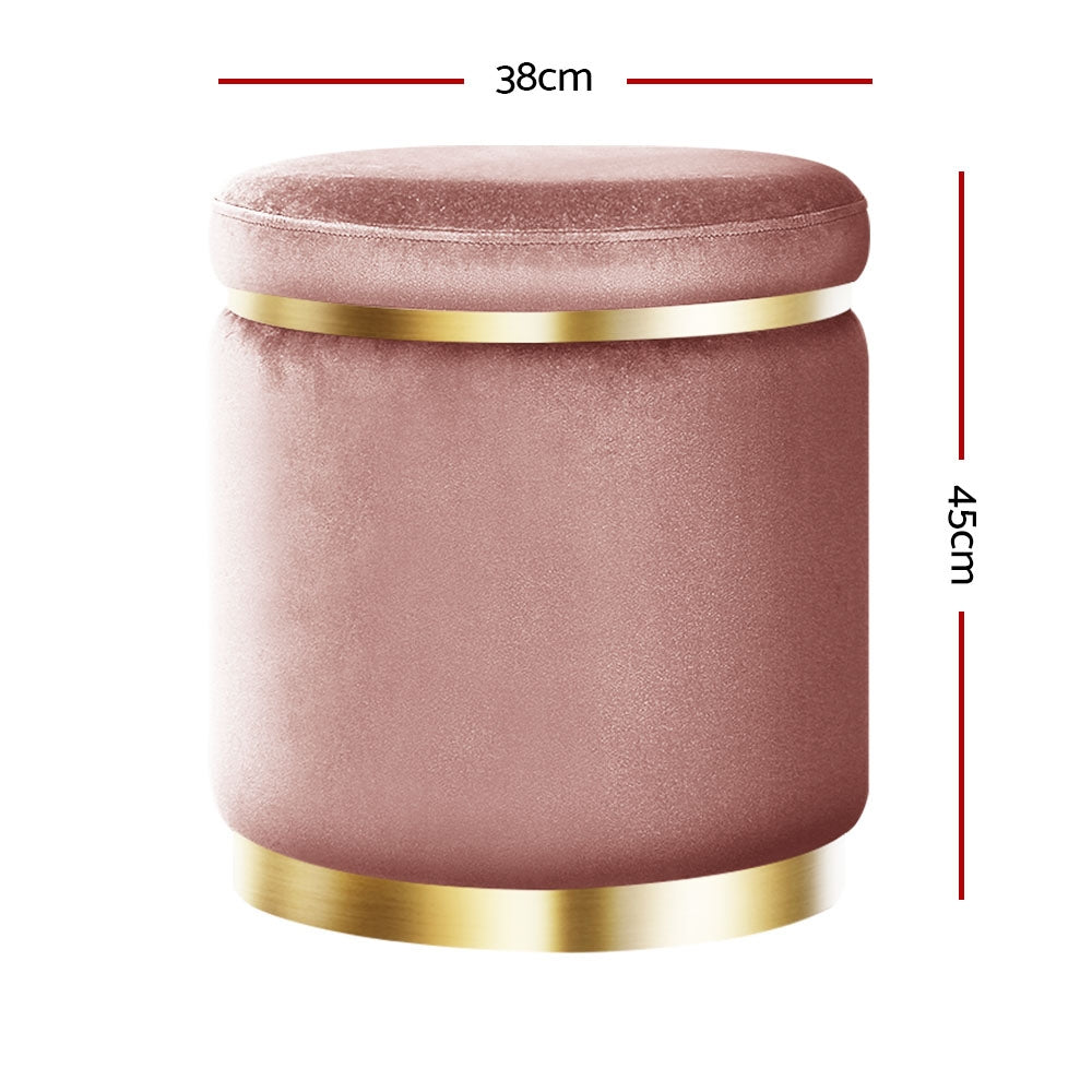 Marlook Ottoman Foot Stool Round Velvet Pink
