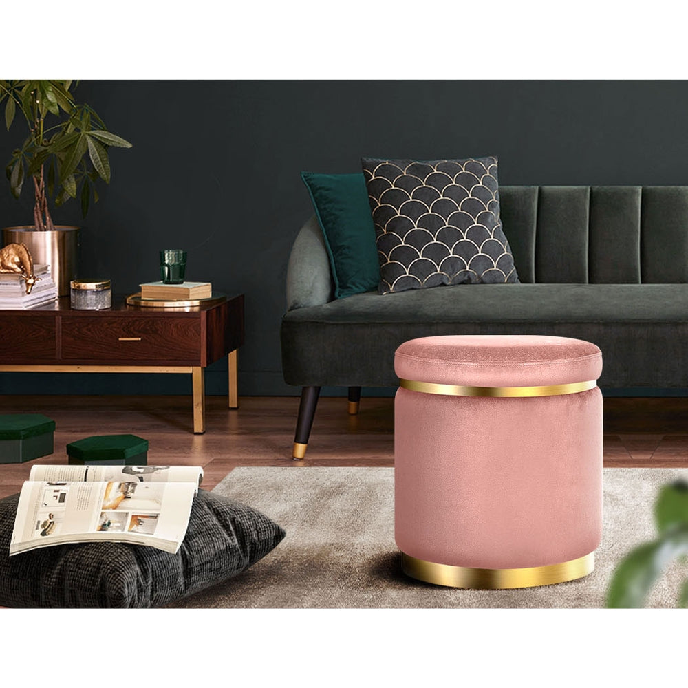 Marlook Ottoman Foot Stool Round Velvet Pink