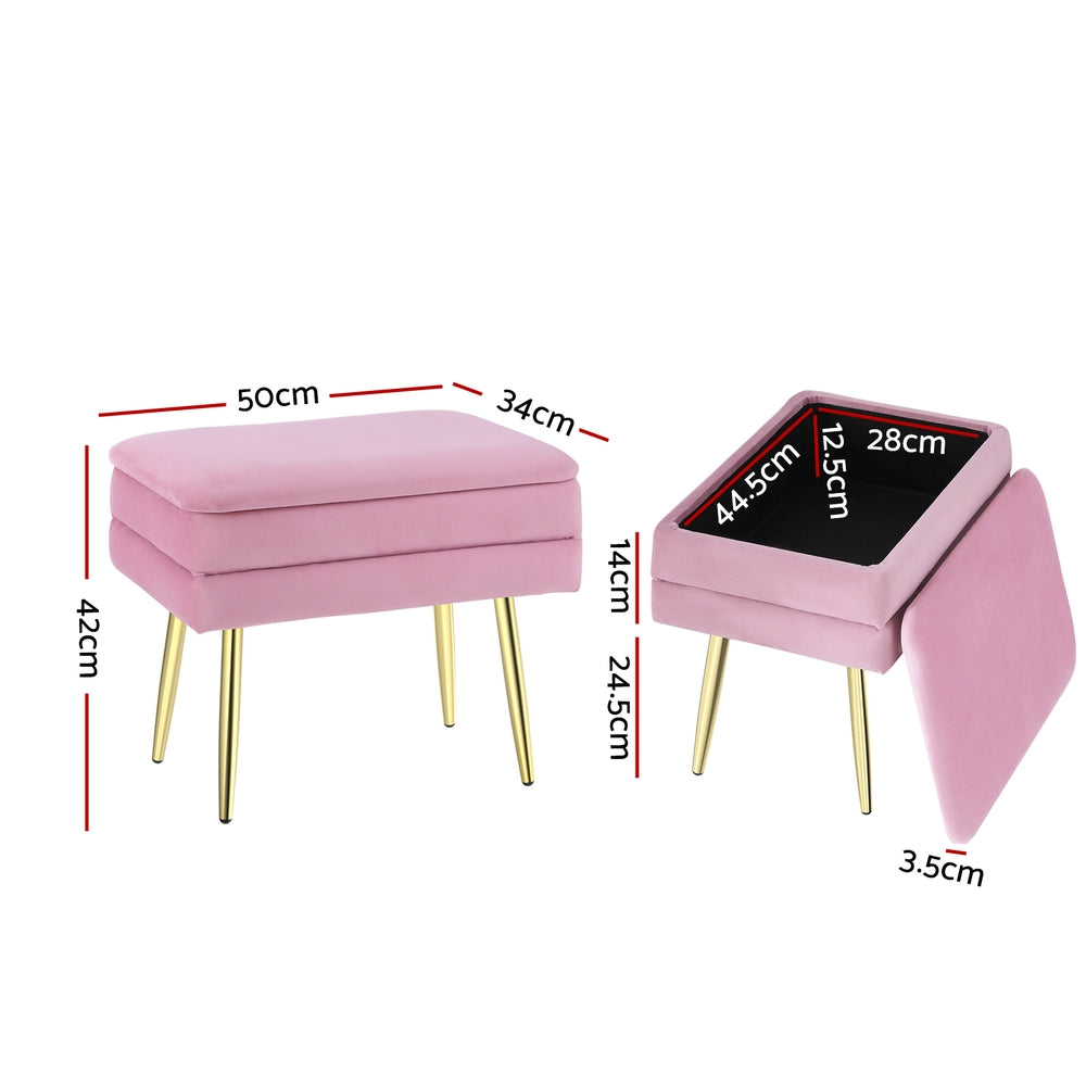 Marlook Ottoman Storage Foot Stool Velvet Pink