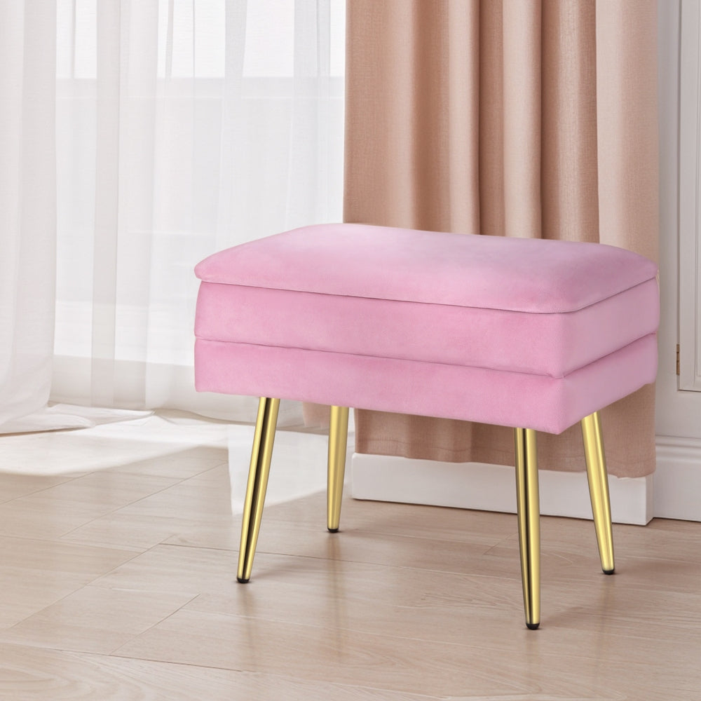 Marlook Ottoman Storage Foot Stool Velvet Pink