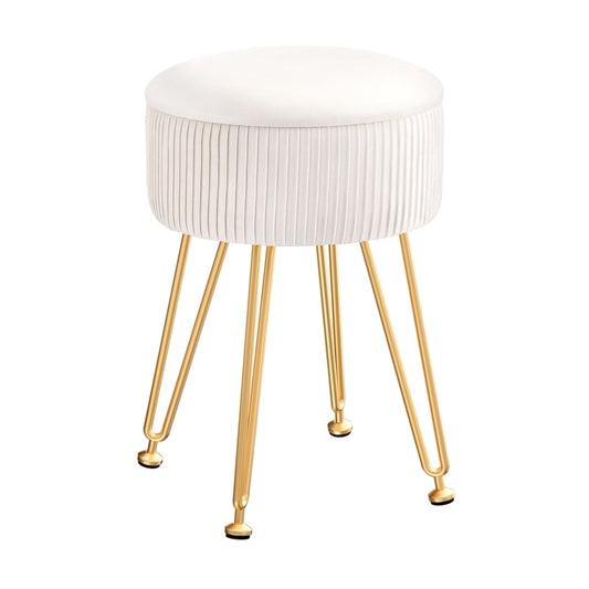 Marlook Ottoman Storage Foot Stool Velvet Round White