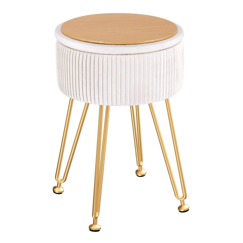 Marlook Ottoman Storage Foot Stool Velvet Round White
