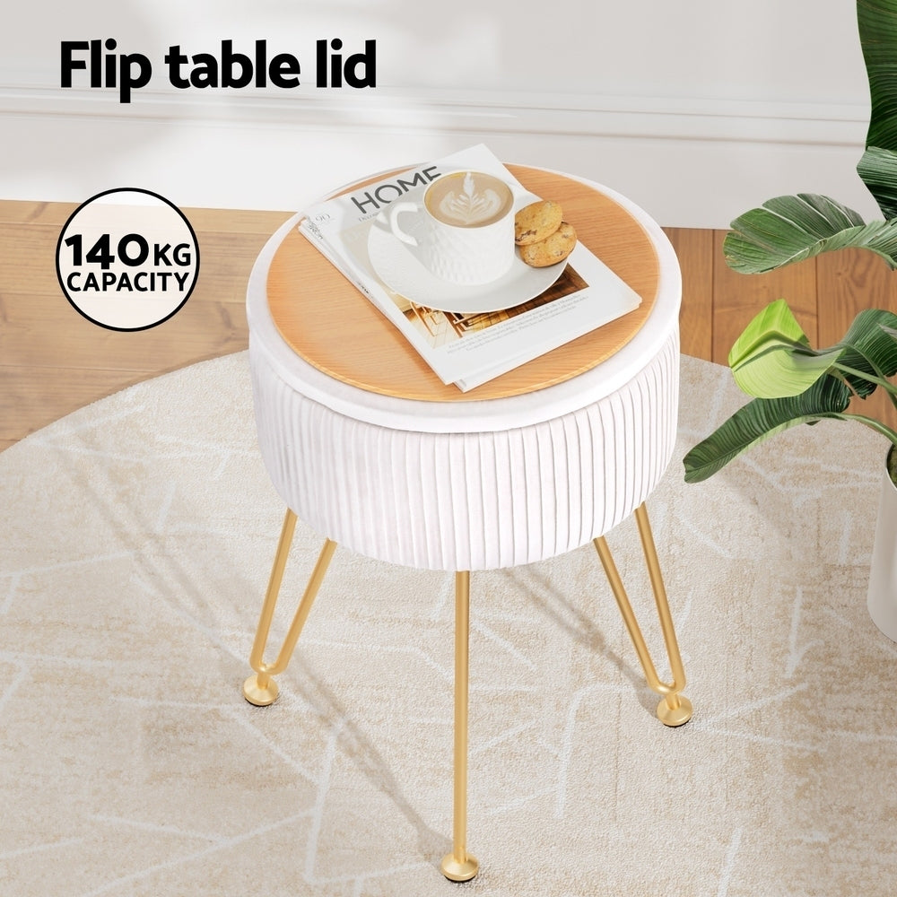 Marlook Ottoman Storage Foot Stool Velvet Round White