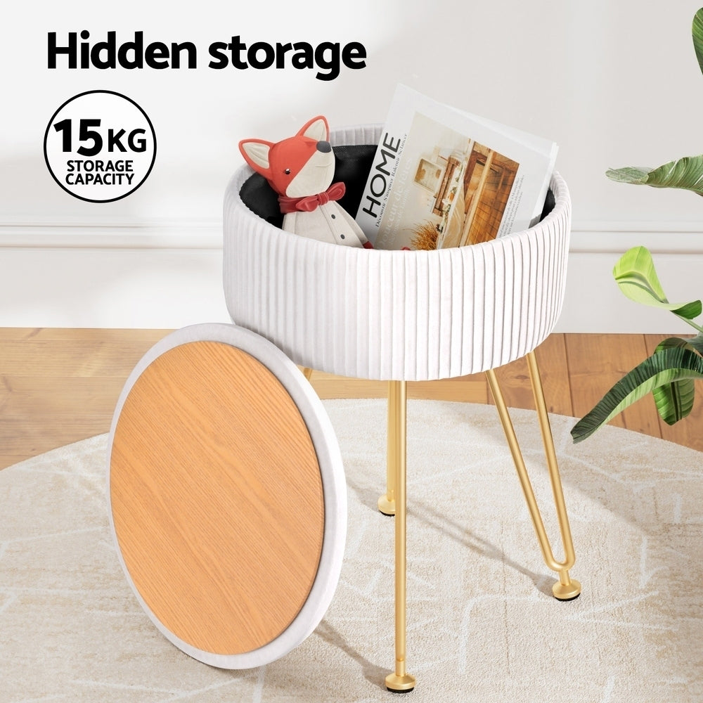 Marlook Ottoman Storage Foot Stool Velvet Round White