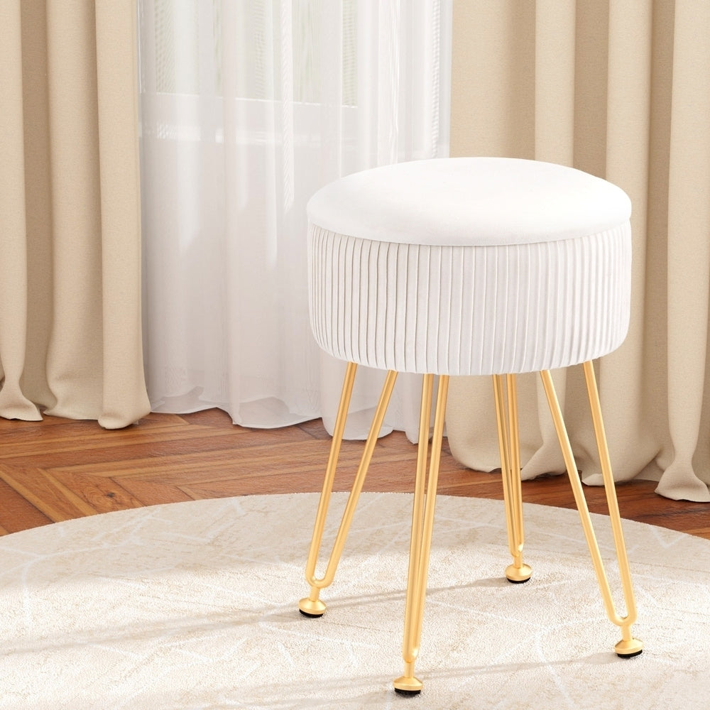 Marlook Ottoman Storage Foot Stool Velvet Round White