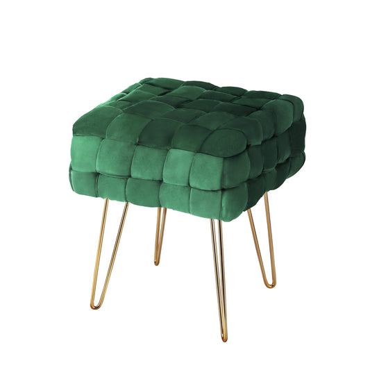 Marlook Ottoman Foot Stool Woven Velvet Green