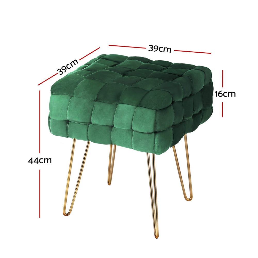Marlook Ottoman Foot Stool Woven Velvet Green