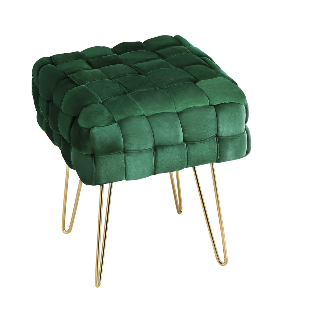 Marlook Ottoman Foot Stool Woven Velvet Green