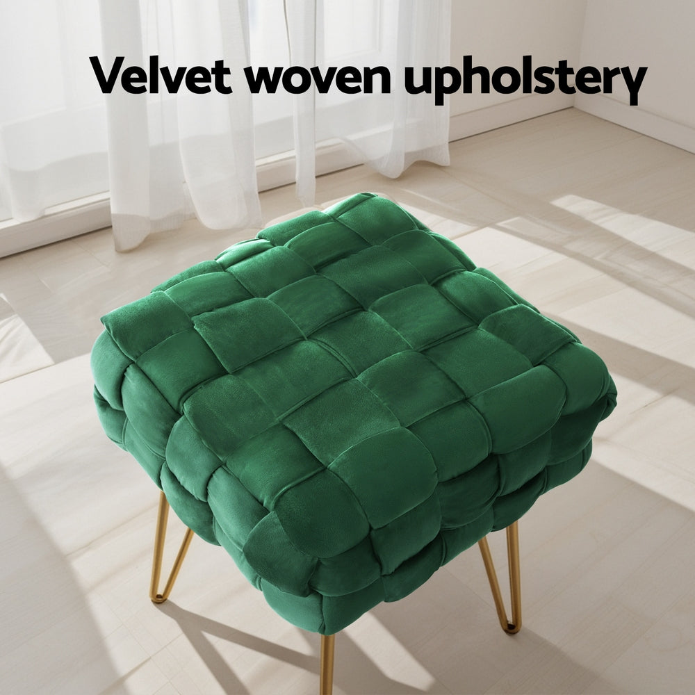 Marlook Ottoman Foot Stool Woven Velvet Green
