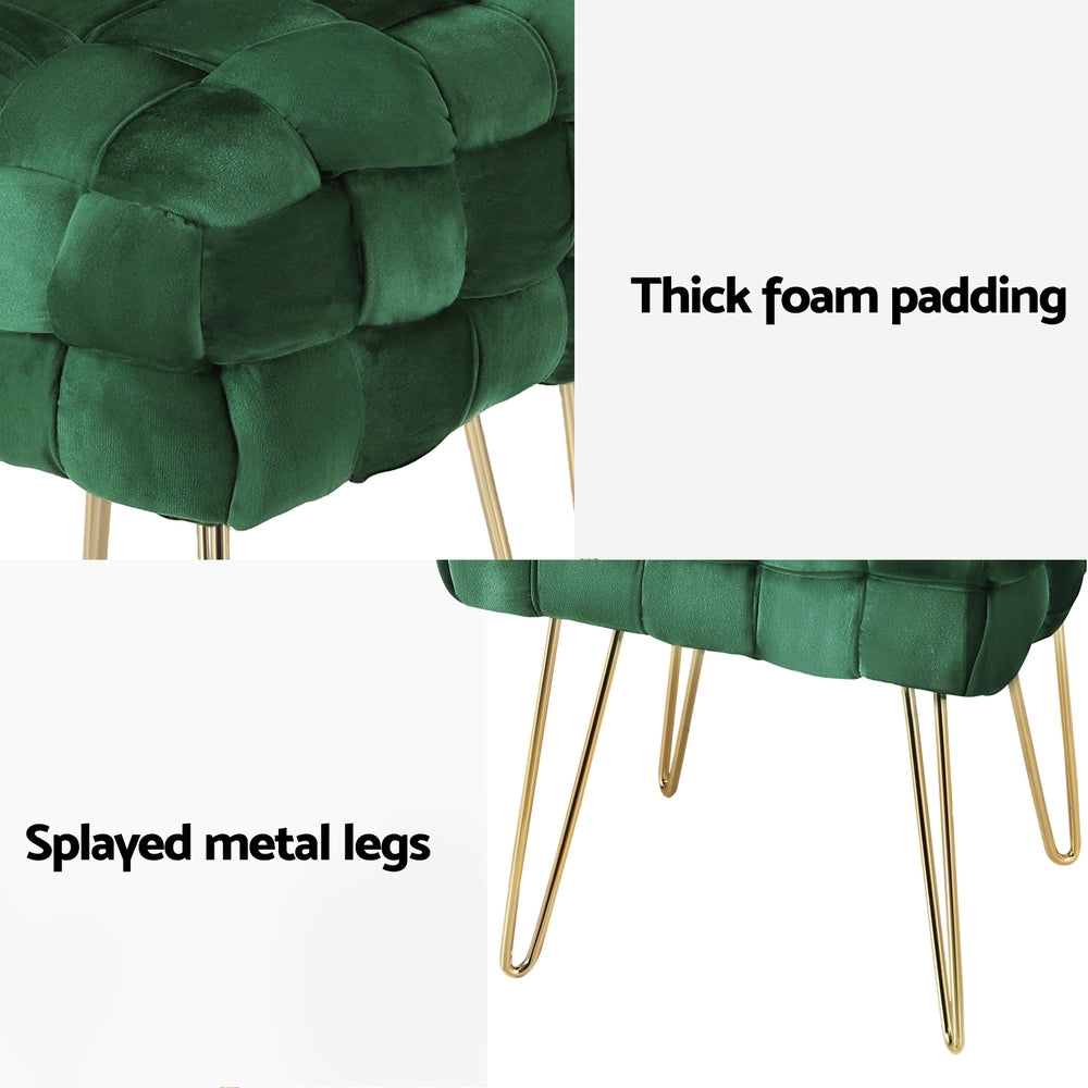Marlook Ottoman Foot Stool Woven Velvet Green