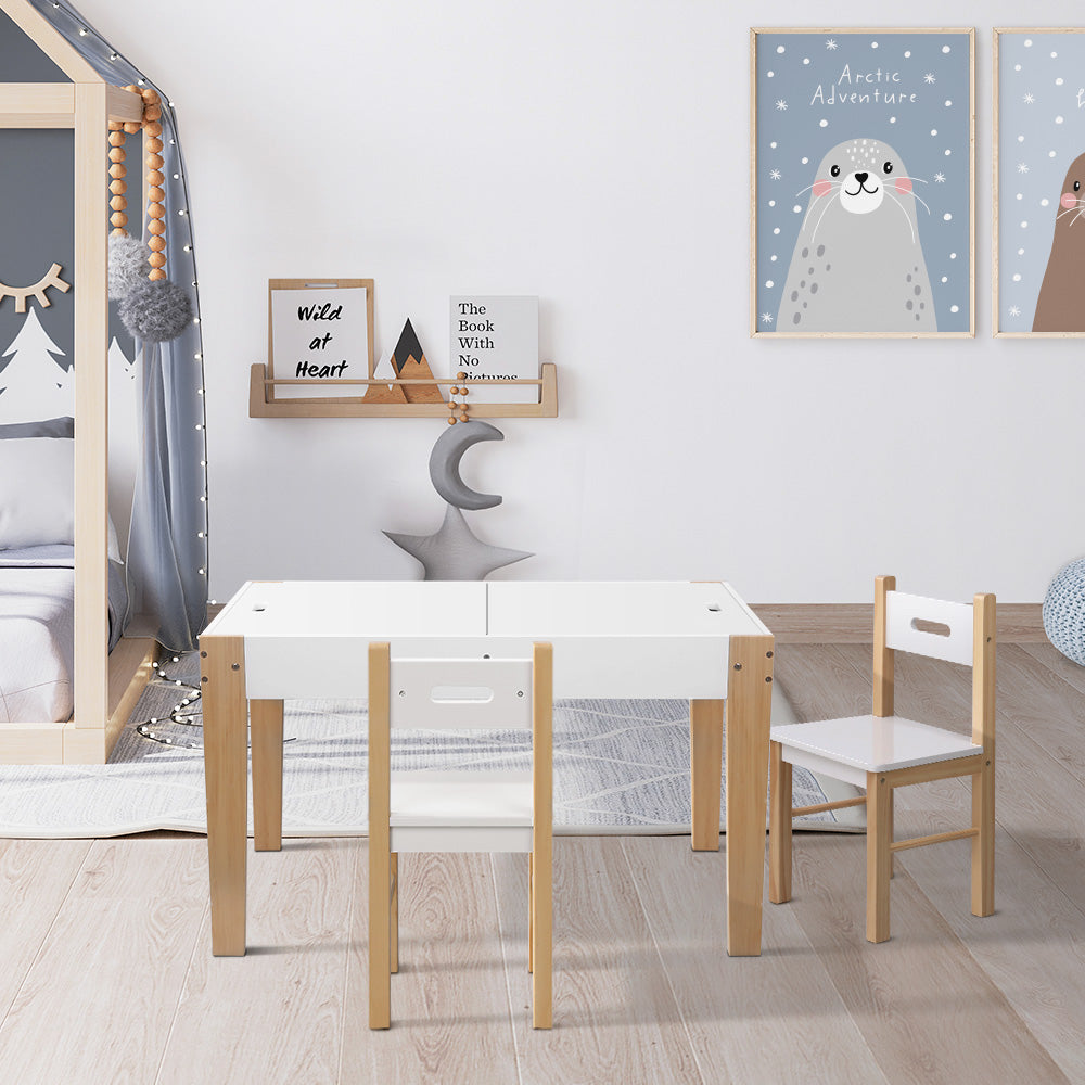 Marlook 3PCS Kids Table and Chairs Set Storage Toys Play Activity Desk Chalkboard