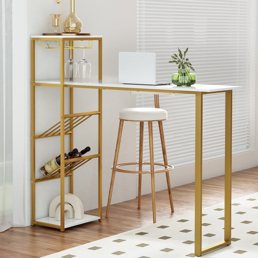 Marlook Bar Table Dining Storage Shelf Wine Rack Home Kitchen Office Desk Gold