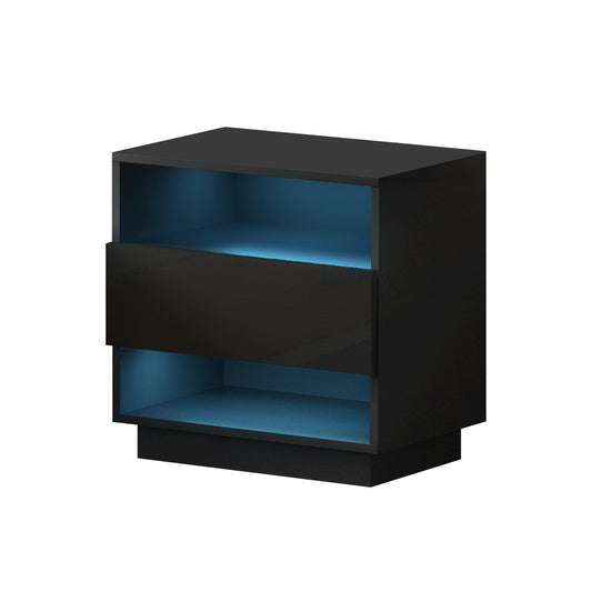 Marlook Bedside Table LED with 2 Shelves - HANA Black