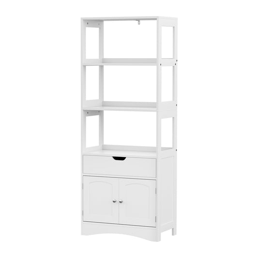 Marlook Bathroom Floor Storage Cabinet with 2 Drawers 3 Open Shelves 2 Doors White