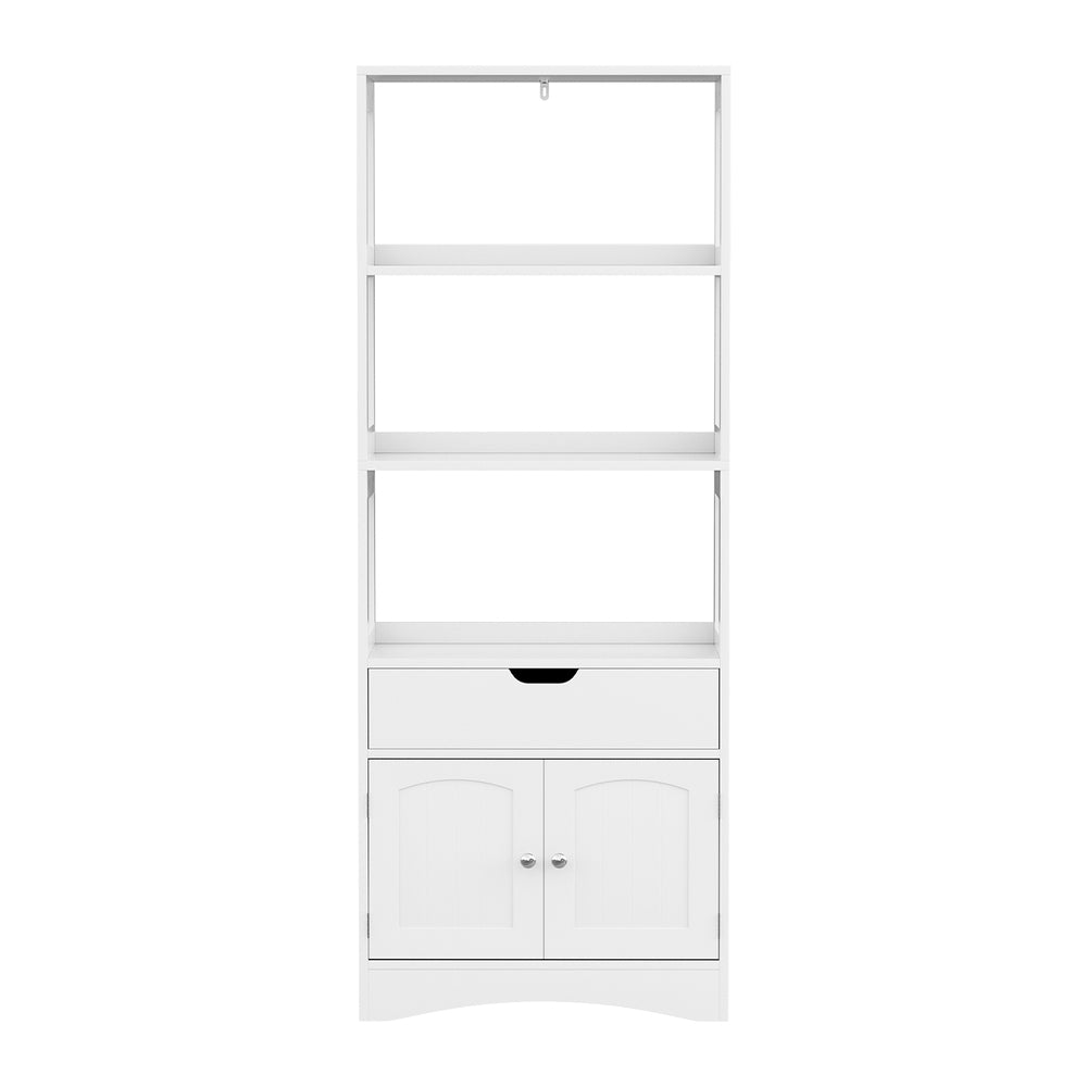 Marlook Bathroom Floor Storage Cabinet with 2 Drawers 3 Open Shelves 2 Doors White