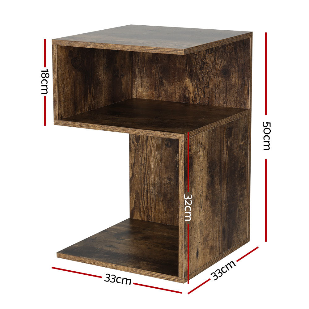 Marlook Bedside Table Shelves Side End Table Storage Nightstand Rust Oak UMENI