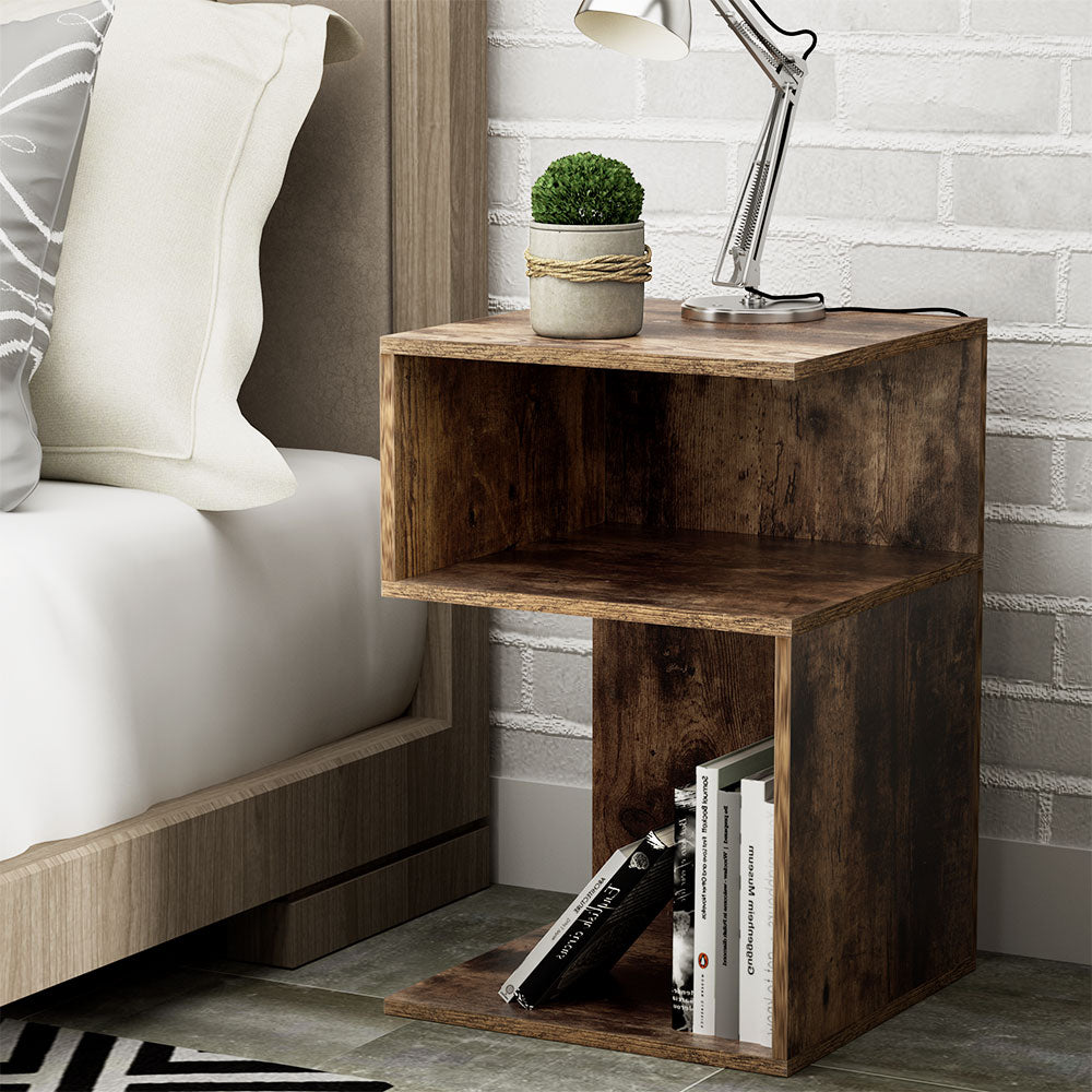 Marlook Bedside Table Shelves Side End Table Storage Nightstand Rust Oak UMENI