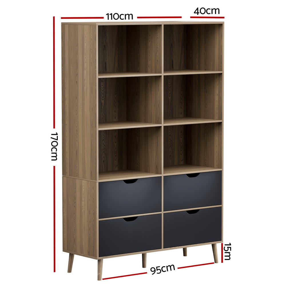 Marlook Bookshelf with 4 Drawers - MITZI Oak and Blue