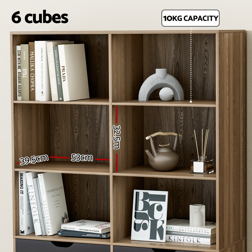 Marlook Bookshelf with 4 Drawers - MITZI Oak and Blue