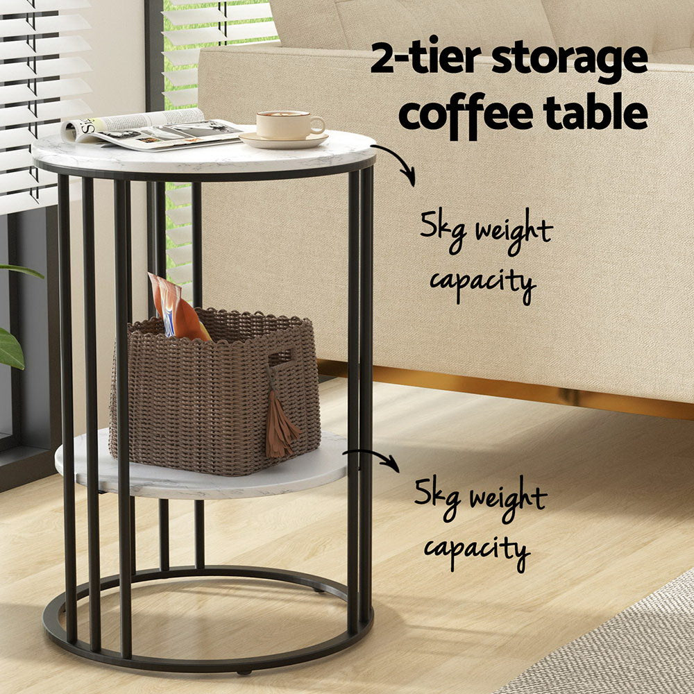 Marlook Coffee Table 2-Tier Round Marble Effect