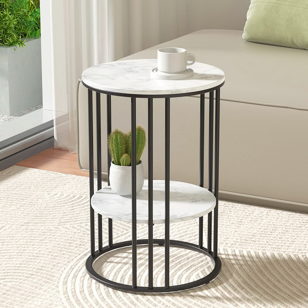 Marlook Coffee Table 2-Tier Round Marble Effect