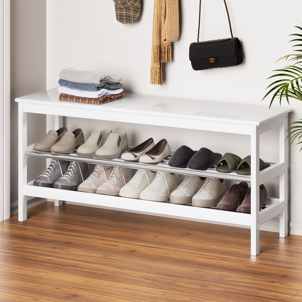 Marlook Shoe Rack Cabinet Bamboo Bench 10 Paris White