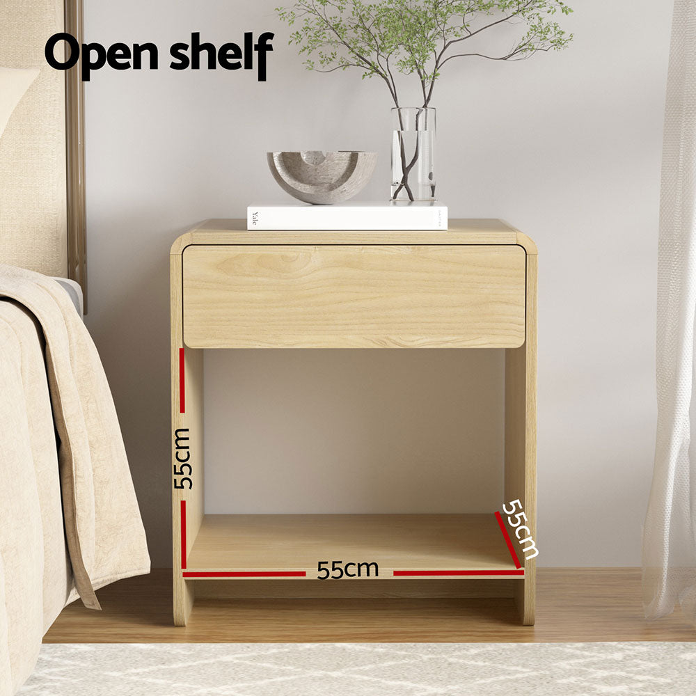 Marlook Bedside Table Drawer Open Shelf Pine