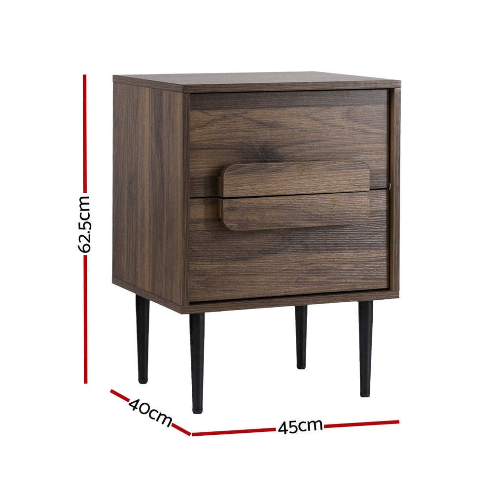 Marlook Bedside Table Nightstand 2 Drawers - Walnut