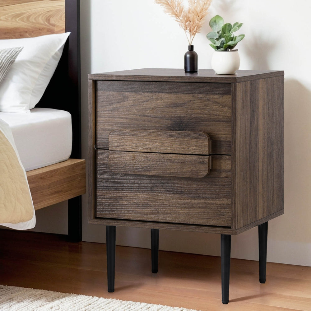 Marlook Bedside Table Nightstand 2 Drawers - Walnut