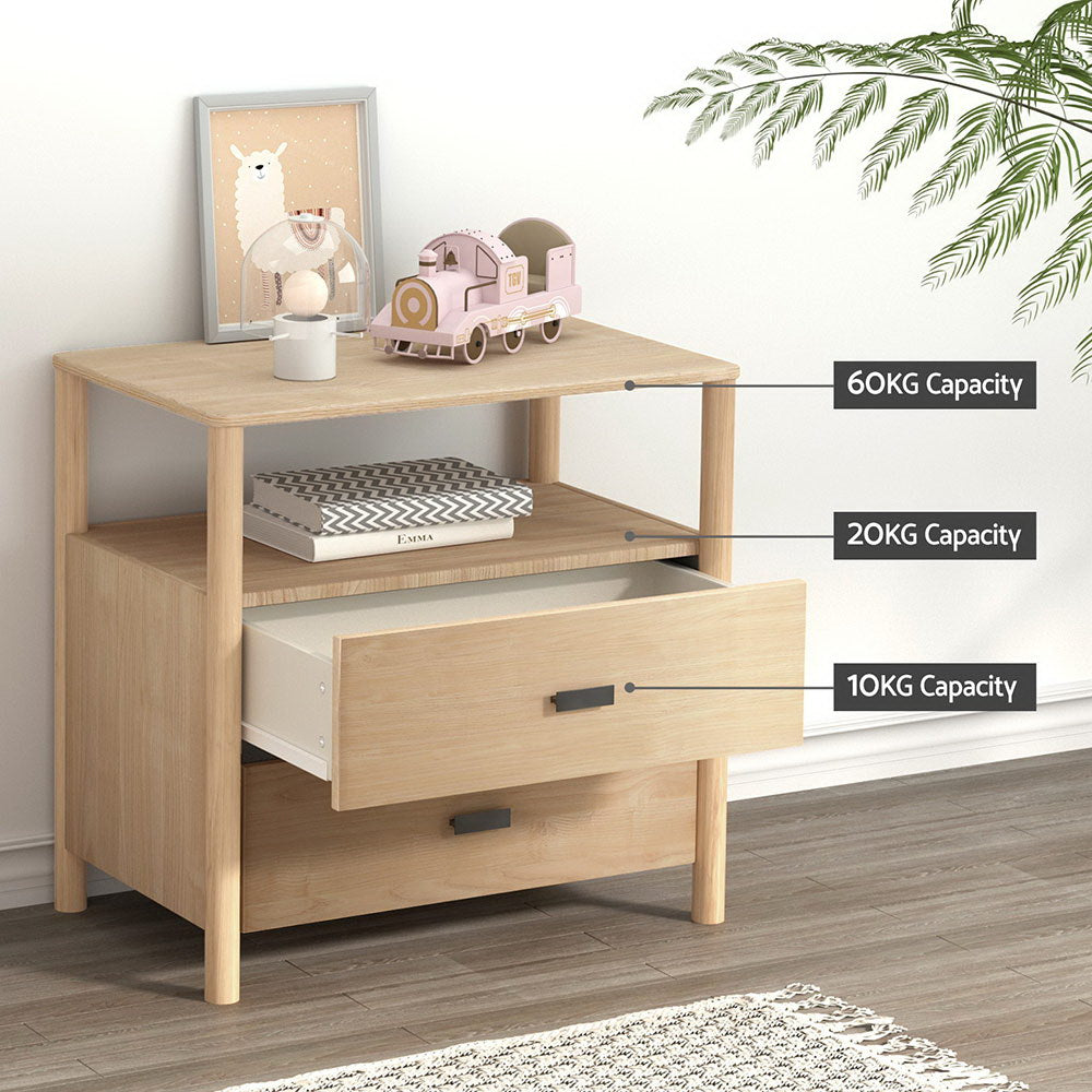 Marlook Bedside Table Nightstand 2 Drawers - Pine