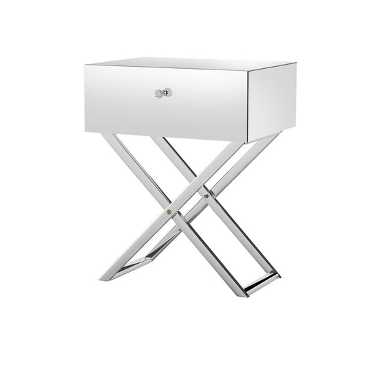 Marlook Mirrored Bedside Table Drawers Side Table Storage Nightstand Silver MOCO