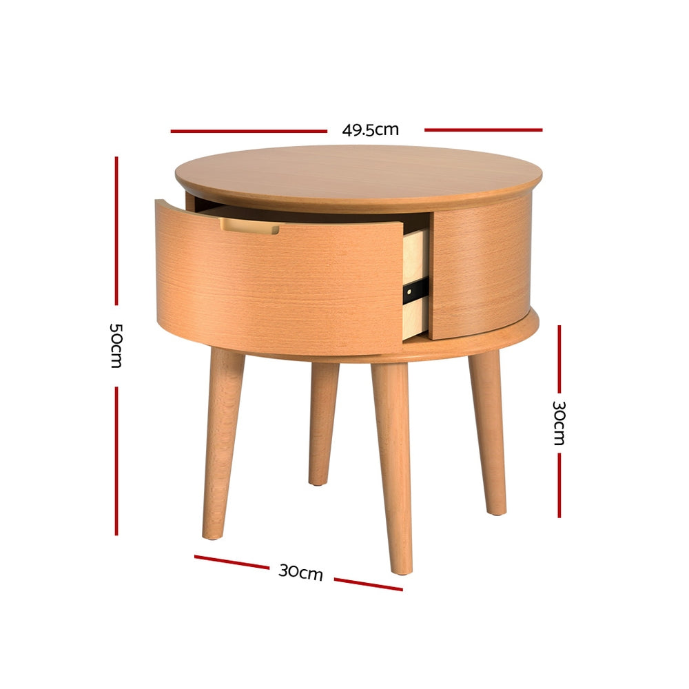 Marlook Bedside Table Drawers Curved Side End Table Storage Nightstand Oak ENZO
