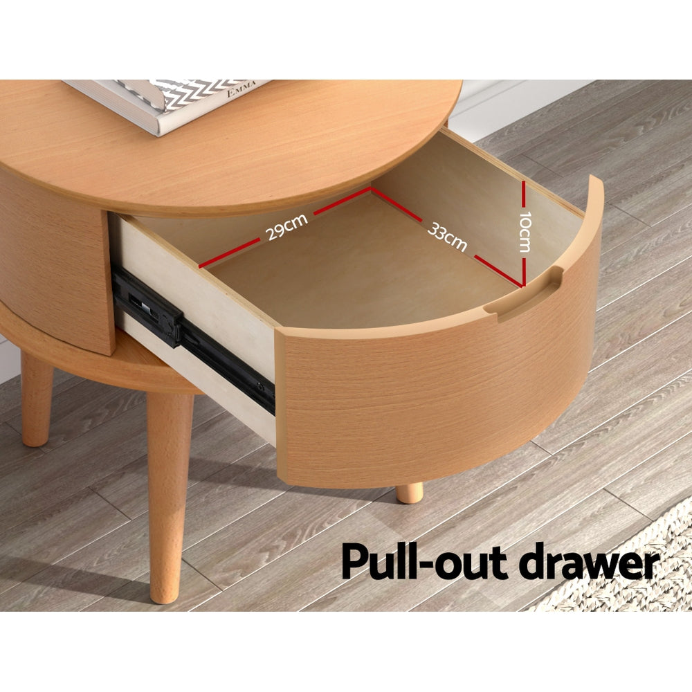 Marlook Bedside Table Drawers Curved Side End Table Storage Nightstand Oak ENZO