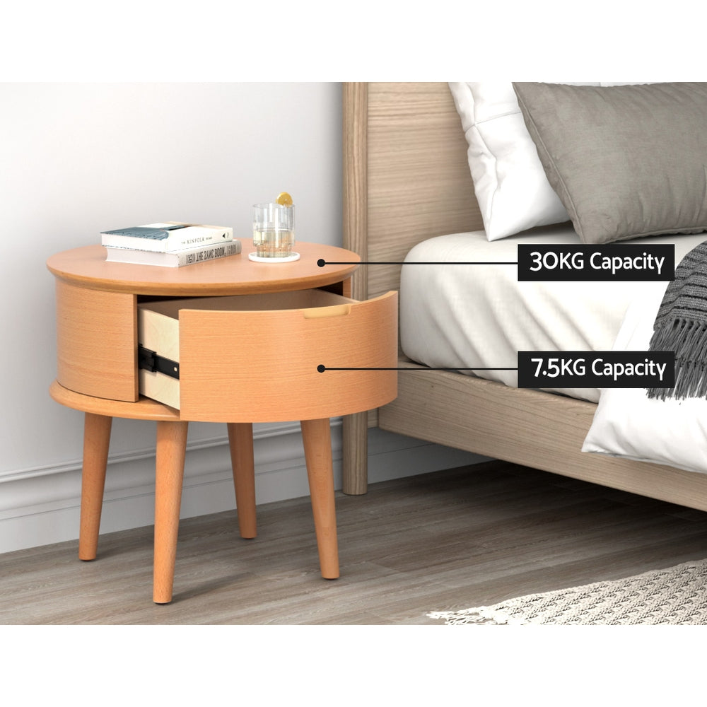 Marlook Bedside Table Drawers Curved Side End Table Storage Nightstand Oak ENZO