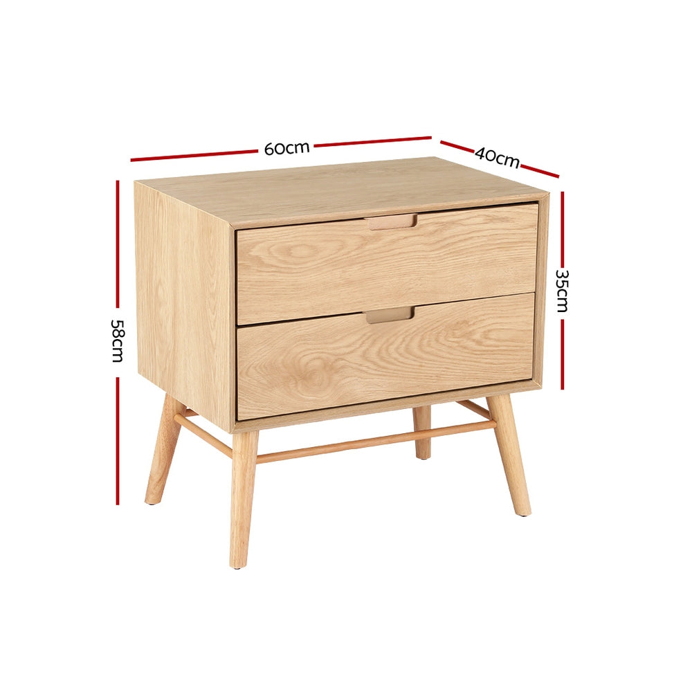 Marlook Bedside Table Drawers Side End Table Storage Cabinet Nightstand Oak GINO
