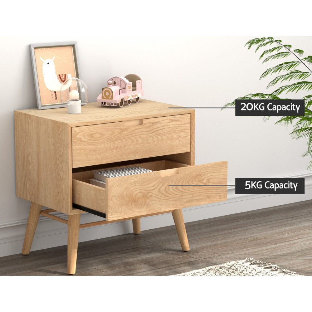 Marlook Bedside Table Drawers Side End Table Storage Cabinet Nightstand Oak GINO