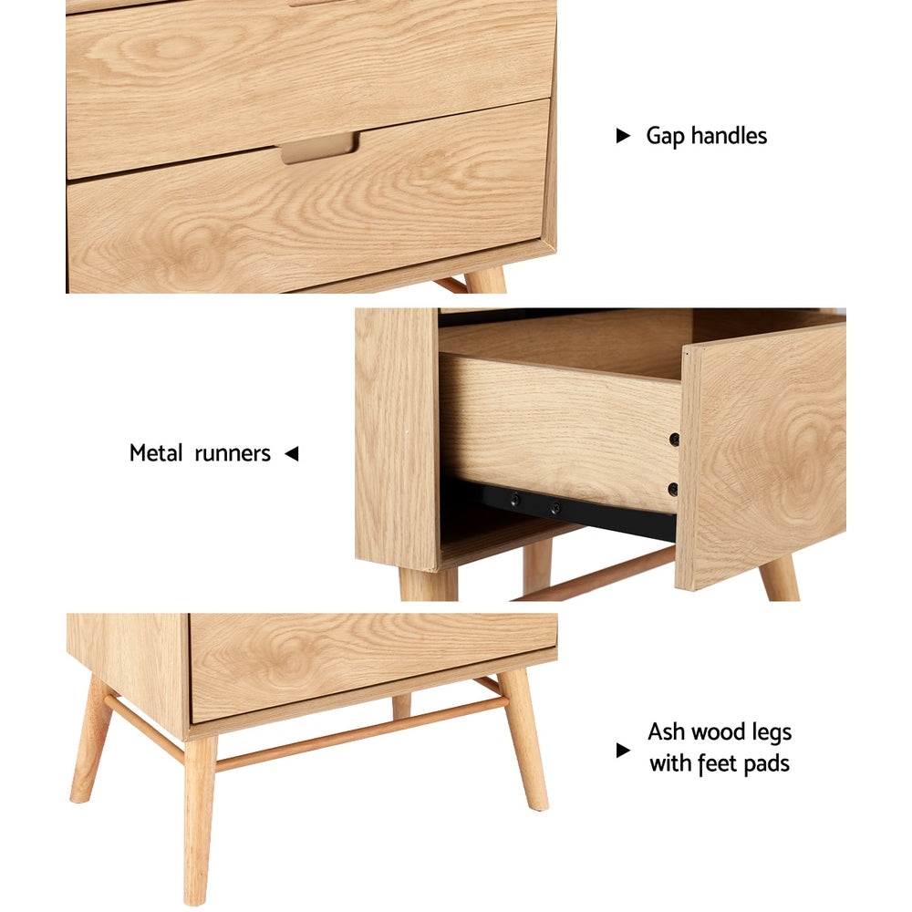 Marlook Bedside Table Drawers Side End Table Storage Cabinet Nightstand Oak GINO
