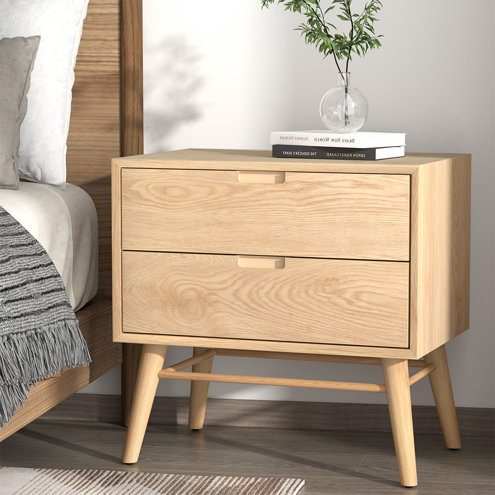 Marlook Bedside Table Drawers Side End Table Storage Cabinet Nightstand Oak GINO
