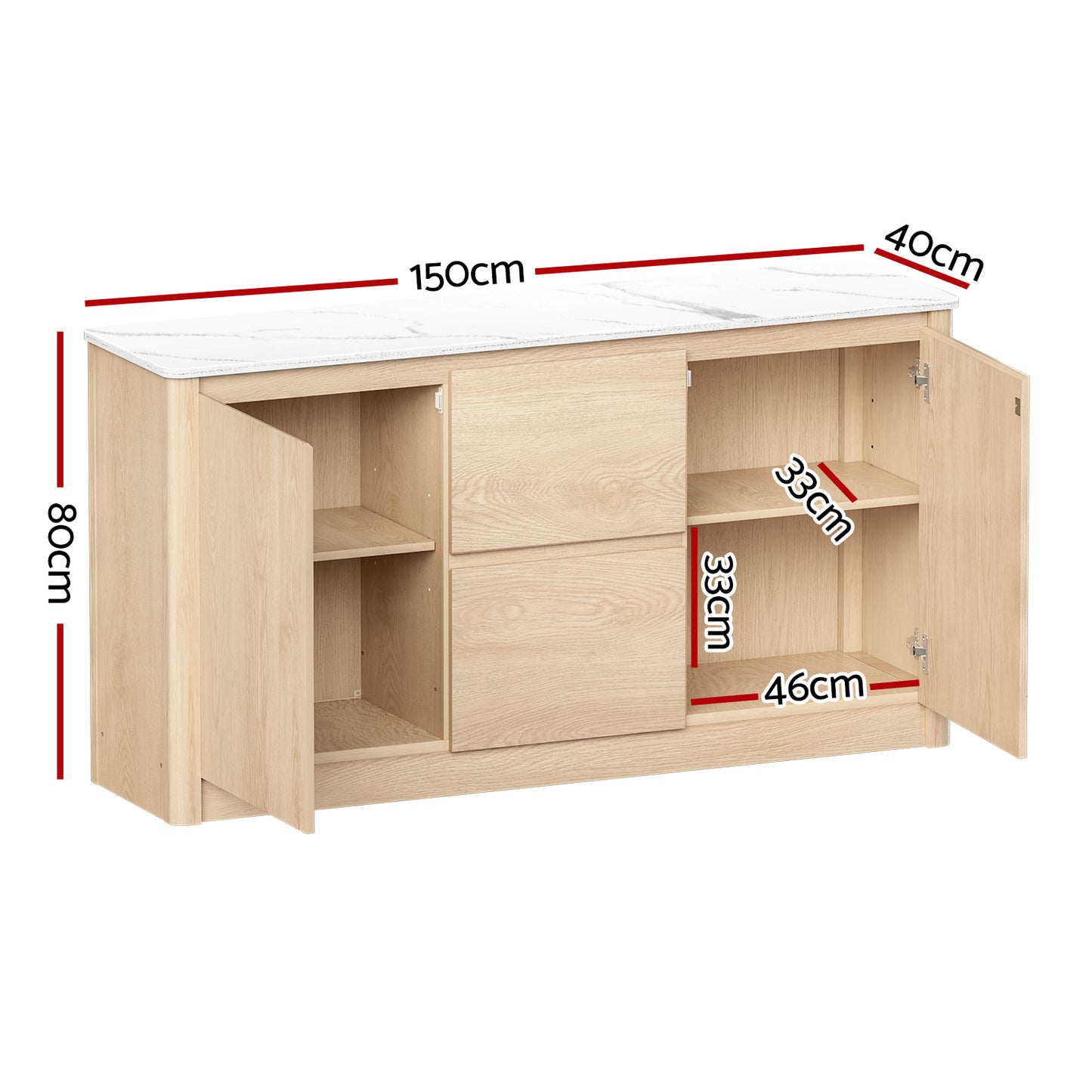 Marlook Buffet Sideboard Marble Style Tabletop - Pine