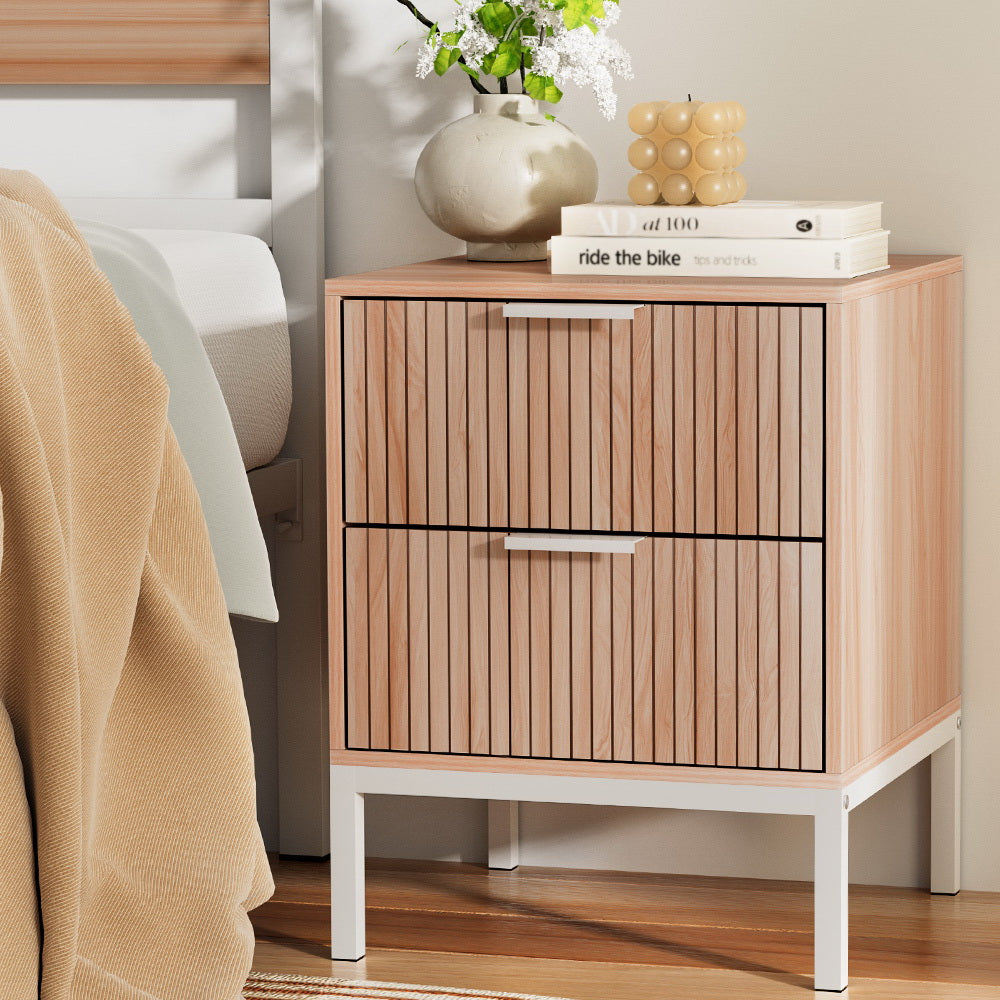 Marlook Bedside Table Drawers Side End Table Storage Cabinet Nightstand Pine LURA