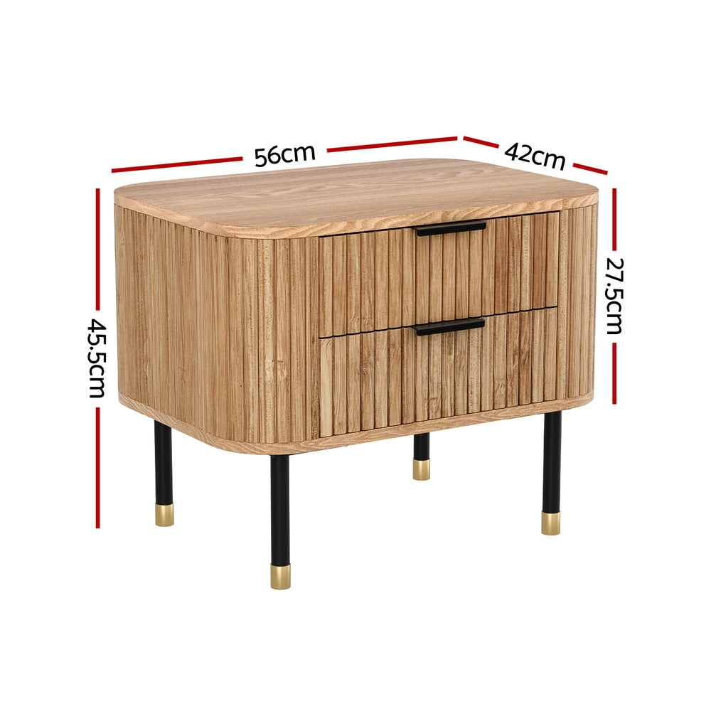 Marlook Bedside Table 2 Drawers Paulownia Wood Pine