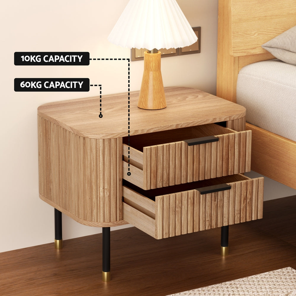 Marlook Bedside Table 2 Drawers Paulownia Wood Pine