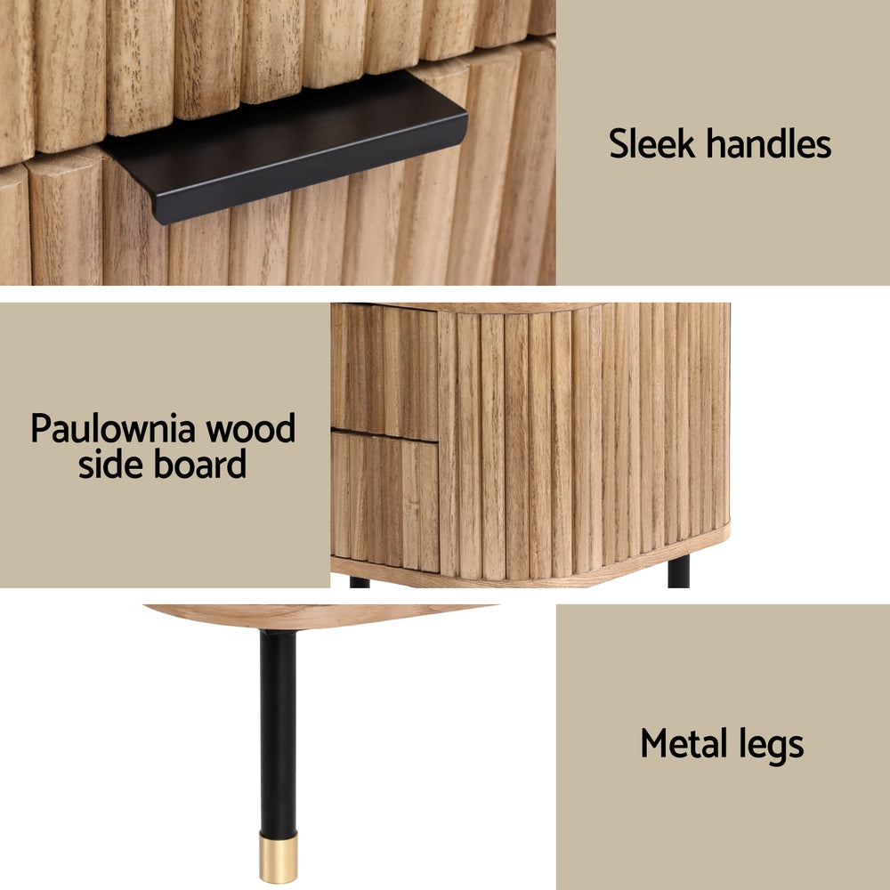 Marlook Bedside Table 2 Drawers Paulownia Wood Pine