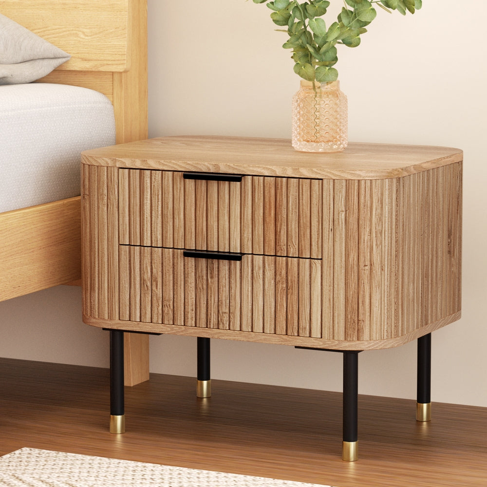 Marlook Bedside Table 2 Drawers Paulownia Wood Pine