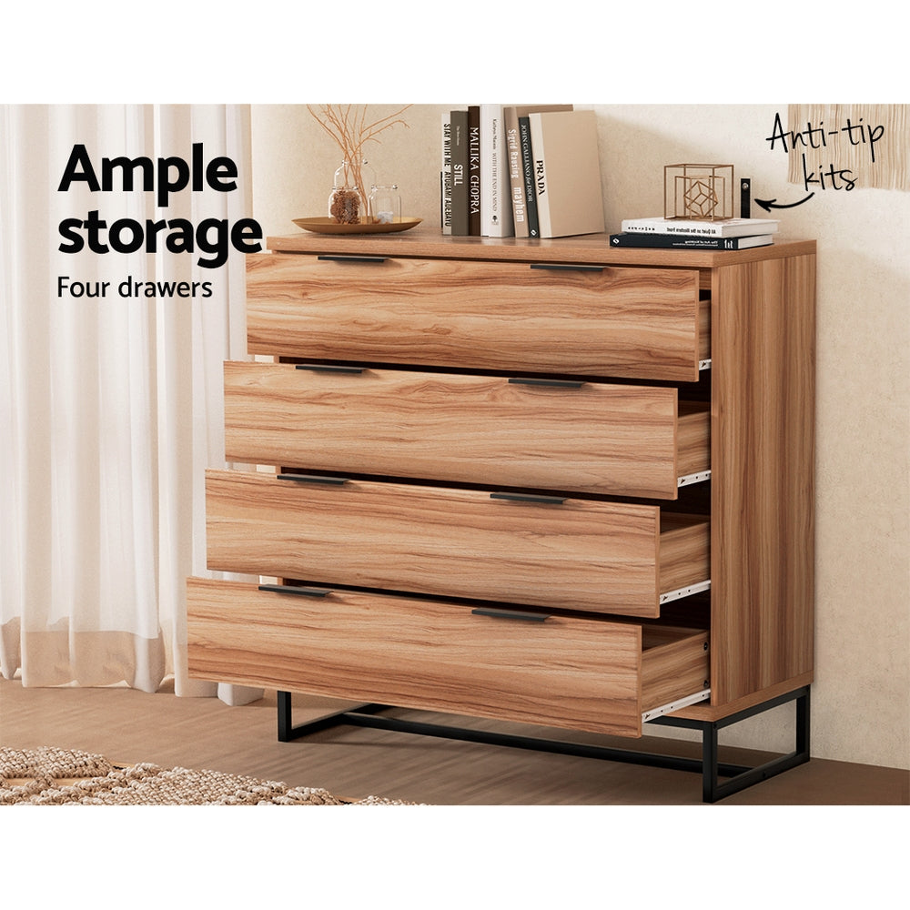 Marlook 4 Chest of Drawers Cabinet Dresser Table Tallboy Storage Bedroom Rust Oak