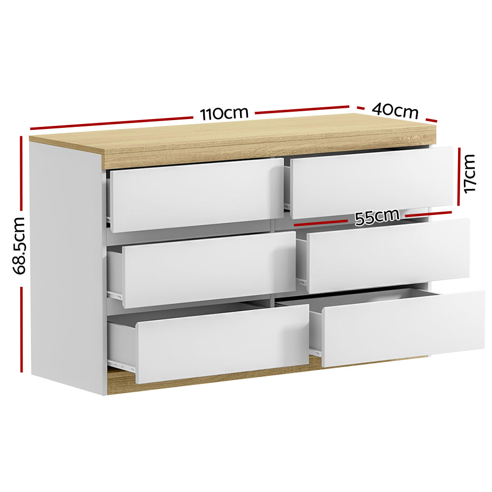 Marlook 6 Chest of Drawers Cabinet Dresser Table Tallboy Storage Bedroom White