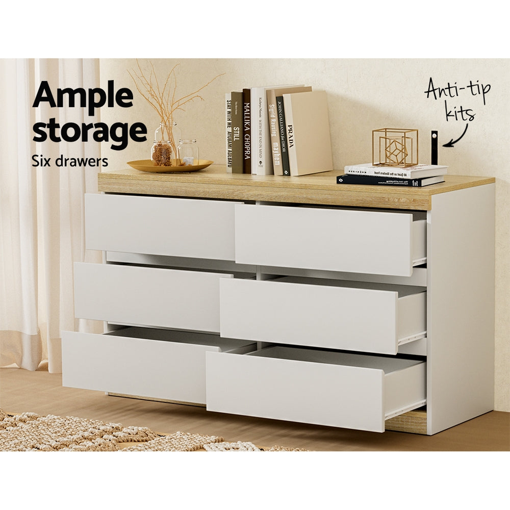 Marlook 6 Chest of Drawers Cabinet Dresser Table Tallboy Storage Bedroom White