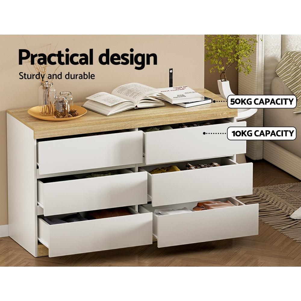 Marlook 6 Chest of Drawers Cabinet Dresser Table Tallboy Storage Bedroom White